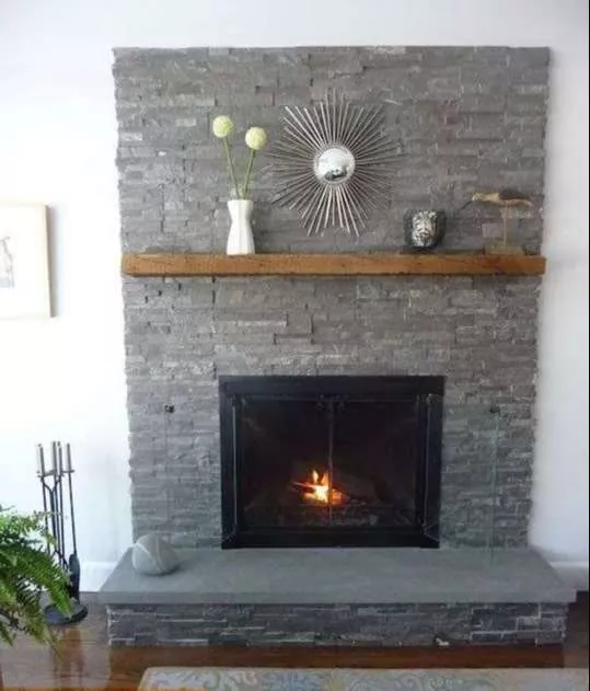 Gray Brick Fireplace Mantel